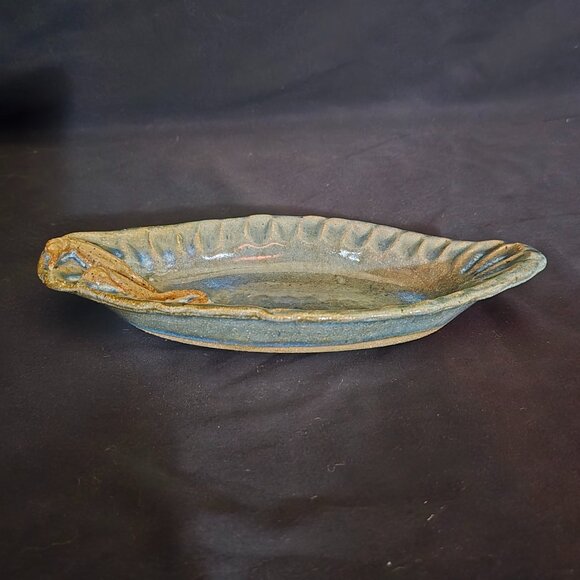 Art Pottery Signed Kristen Oval Blue Green Glazed Sea Horse Dish - Picture 4 of 4